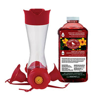 Perky-Pet Hummingbird 8 Glass Nectar Feeder 4 ports Bundle with Perky-Pet Hummingbird Nectar Concentrate Sucrose 32 oz.