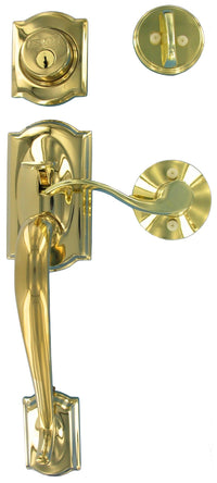 Schlage F60VCAM605ACC Bright Brass Camelot Front Entry With Accent Lever