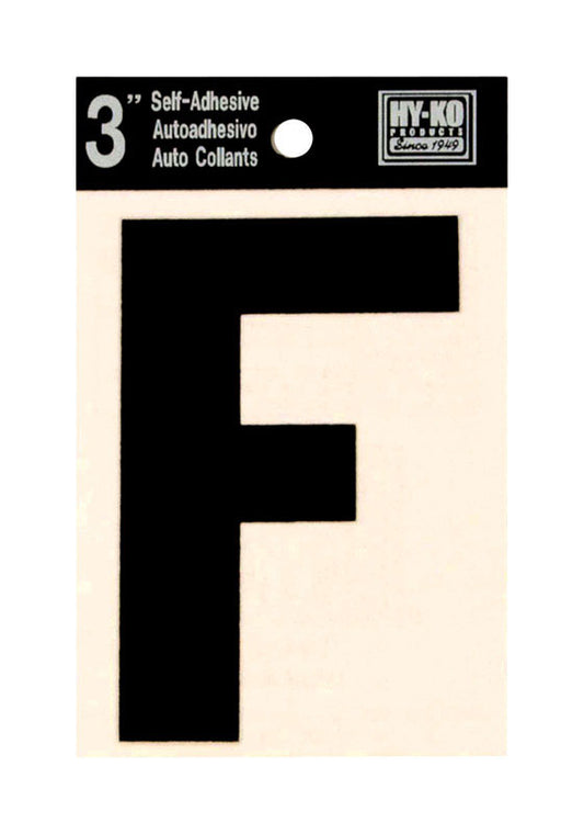 Hy-Ko 3 in. Black Vinyl Letter F Self-Adhesive 1 pc. (Pack of 10)