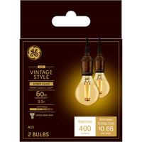 GE Lighting Vintage Style A15 E12 (Candelabra) LED Bulb Warm Candle Light 60 Watt Equivalence 2 pk