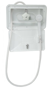 Rv Exterior Shower Box W/Single Lever Wht Valve Shower Hose&Head Wht Finish