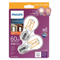 Philips A15 E26 (Medium) LED Bulb Soft White 60 Watt Equivalence 2 pk