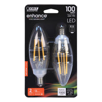 Feit Electric Blunt Tip E12 (Candelabra) Filament LED Bulb Soft White 100 Watt Equivalence 2 pk