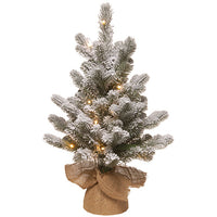 Feel Real Artificial Pre-Lit Christmas Tree, Snowy Sheffield Spruce, 15 Warm White LED Lights, 16-In. x 2-Ft.