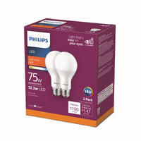 Philips A21 E26 (Medium) LED Bulb Soft White 75 Watt Equivalence 2 pk