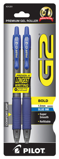 Pilot 31251 Blue G2 Retractable Gel Ink Rolling Ball Pen 2 Pack