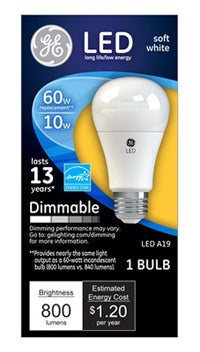 GE A19 E26 (Medium) LED Bulb Soft White 60 W 1 pk (Pack of 4)