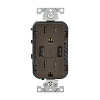 Leviton Decora 15 amps 125 V Brown Outlet and USB Charger 5-15R