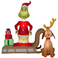 Gemmy White Polyester LED Inflatable Grinch and Max on Sleigh 71.26 L x 72.05 H x 33.86 W in.