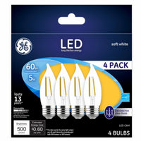 Decorative LED Light Bulbs, Soft White, CAM, Clear, Dimmable, 500 Lumens, 5-Watts, 4-Pk.