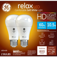 GE  Relax  A19  E26 (Medium)  LED Bulb  Soft White  60 Watt Equivalence 1 pk