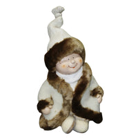 Alpine Ceramic White 19 in. Boy with Coat Sitting Cross Legged Statuary