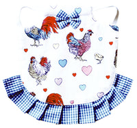 Hen Saddle Apron Jacket, Blue Chickens & Hearts Pattern