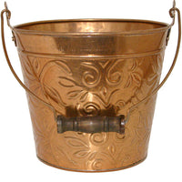 Planter With Handle, Copper Floral Metal, 12-In.