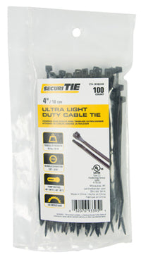 Ultra Light Duty Cable Tie, UV Black, 4-In., 100-Pk.