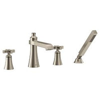 Brushed nickel two-handle high arc roman tub faucet