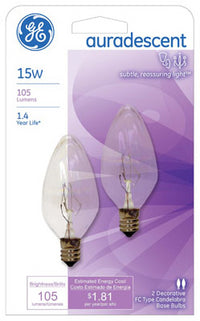 2-Pk., 15-Watt Auradescent Torpedo Flame Light Bulbs