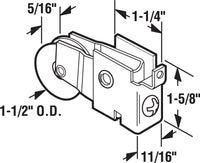 Prime-Line  1-1/2 in. Dia. x 5/16 in. L Plastic/Steel  Roller Assembly  1 pk