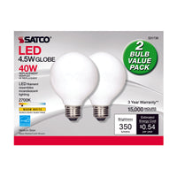 Satco . G25 E26 (Medium) LED Bulb Warm White 40 W 2 pk