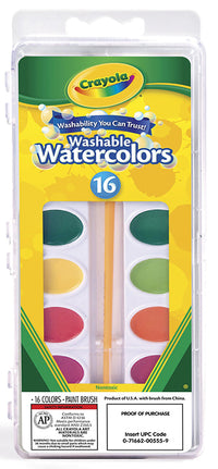 Crayola 53-0555 Washable Watercolors 16 Count                                                                                                         