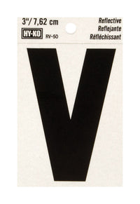 Hy-Ko 3 in. Reflective Black Vinyl Letter V Self-Adhesive 1 pc. (Pack of 10)