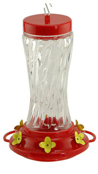 Bird Feeder, Hummingbird, Clear Swirl Glass, 3-Perch, 16-oz.