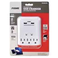 Prime 3 outlets Surge Protector with USB Port White 950 J