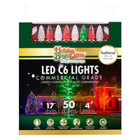 Christmas LED Light Set, C6, Commercial-Grade, Red, Green & White Frost, 50-Ct.