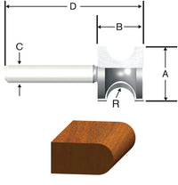 Vermont American 1 in. D X 3/16 in. X 2-1/8 in. L Carbide Tipped Bull Nose Router Bit