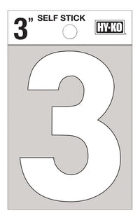 Hy-Ko 3 in. White Vinyl Number 3 Self-Adhesive 1 pc. (Pack of 10)