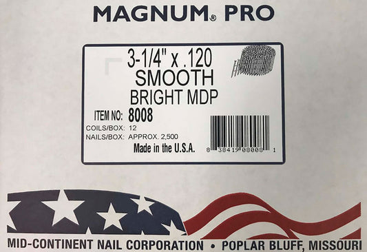Magnum Pro 3-1/4 in. Angled Coil Nails 15 deg Smooth Shank 2500 pk