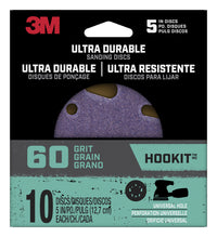 3m Disc5in10pk60 5 Hook It Ultra Durable 60 Grit Universal Hole Power Sanding Discs 10 Count