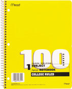 Meadwestvaco 06622 8 X 10-1/2 College Ruled Spiral Notebook Assorted Colors