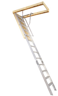 Louisville 10 To 12 ft. Ceiling 25.5 in. x 64 in. Aluminum Attic Ladder Type IA 350 lb. capacity 12