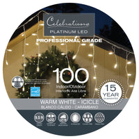 Celebrations Platinum LED T5 Warm White 100 ct Icicle Christmas Lights 9.5 ft.