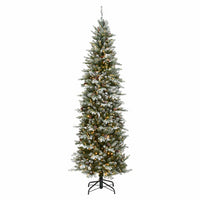 Feel Real Artificial Pre-Lit Christmas Tree, Snowy Morgan Spruce Pencil, Hinged,  1,000 Dual LED Lights, 7.5-Ft.