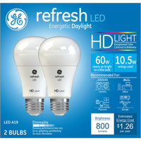 GE Refresh A19 E26 (Medium) LED Bulb Daylight 60 Watt Equivalence 2 pk