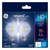 GE Reveal G25 E26 (Medium) LED Bulb Soft White 40 Watt Equivalence 2 pk