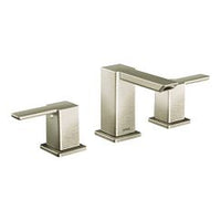 Brushed nickel two-handle low arc bathroom faucet