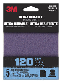 3m 1/4sht5pk120 4.5 X 5.5 Ultra Durable Power 120 Grit Sanding Sheet 5 Count