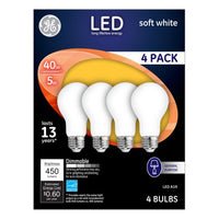 GE A19 E26 (Medium) LED Bulb Soft White 40 Watt Equivalence 4 pk