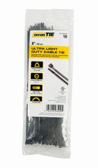 Ultra Light Duty Cable Tie, UV Black, 8-In., 100-Pk.