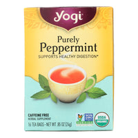 Yogi Organic Herbal Tea Caffeine Free Purely Peppermint - 16 Tea Bags - Case of 6