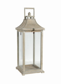 Rustic Garden Candle Lantern, Wood & Glass, Large