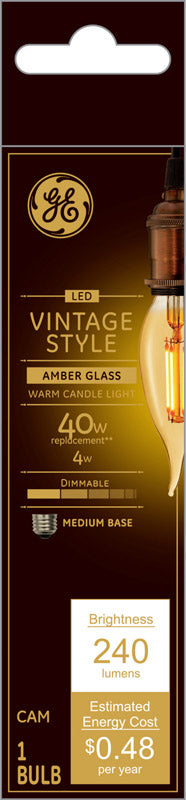 GE CAM E26 (Medium) Filament LED Bulb Warm Amber 40 Watt Equivalence (Pack of 4)