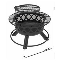 Ranch Fire Pit With Side Tables & Grill Top, 24-In.