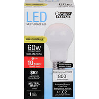 Feit Electric A19 E26 (Medium) LED Bulb Natural Light 60 Watt Equivalence 1 pk