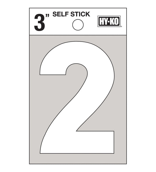 Hy-Ko 3 in. White Vinyl Number 2 Self-Adhesive 1 pc. (Pack of 10)