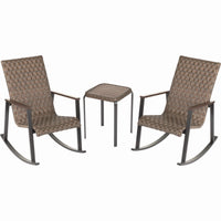 Bayside 3-Pc. Seating Set, 2 Rocking Chairs + Table,  Brown Wicker/Aluminum