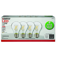 Satco . A19 E26 (Medium) LED Bulb Warm White 60 Watt Equivalence 4 pk